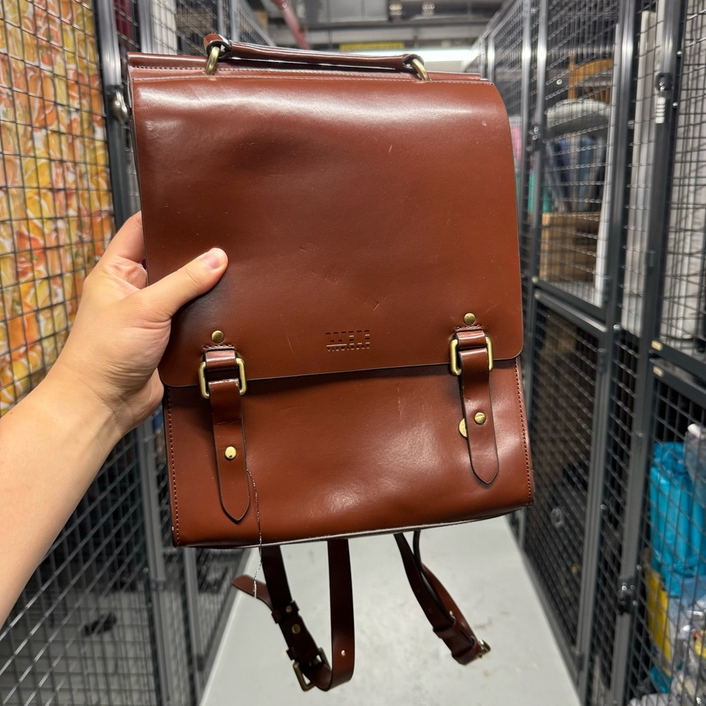 Brown Leather Backpack with Flap-Over Design